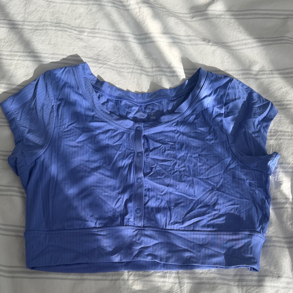 Aerie Blue Button-Front Crop Top